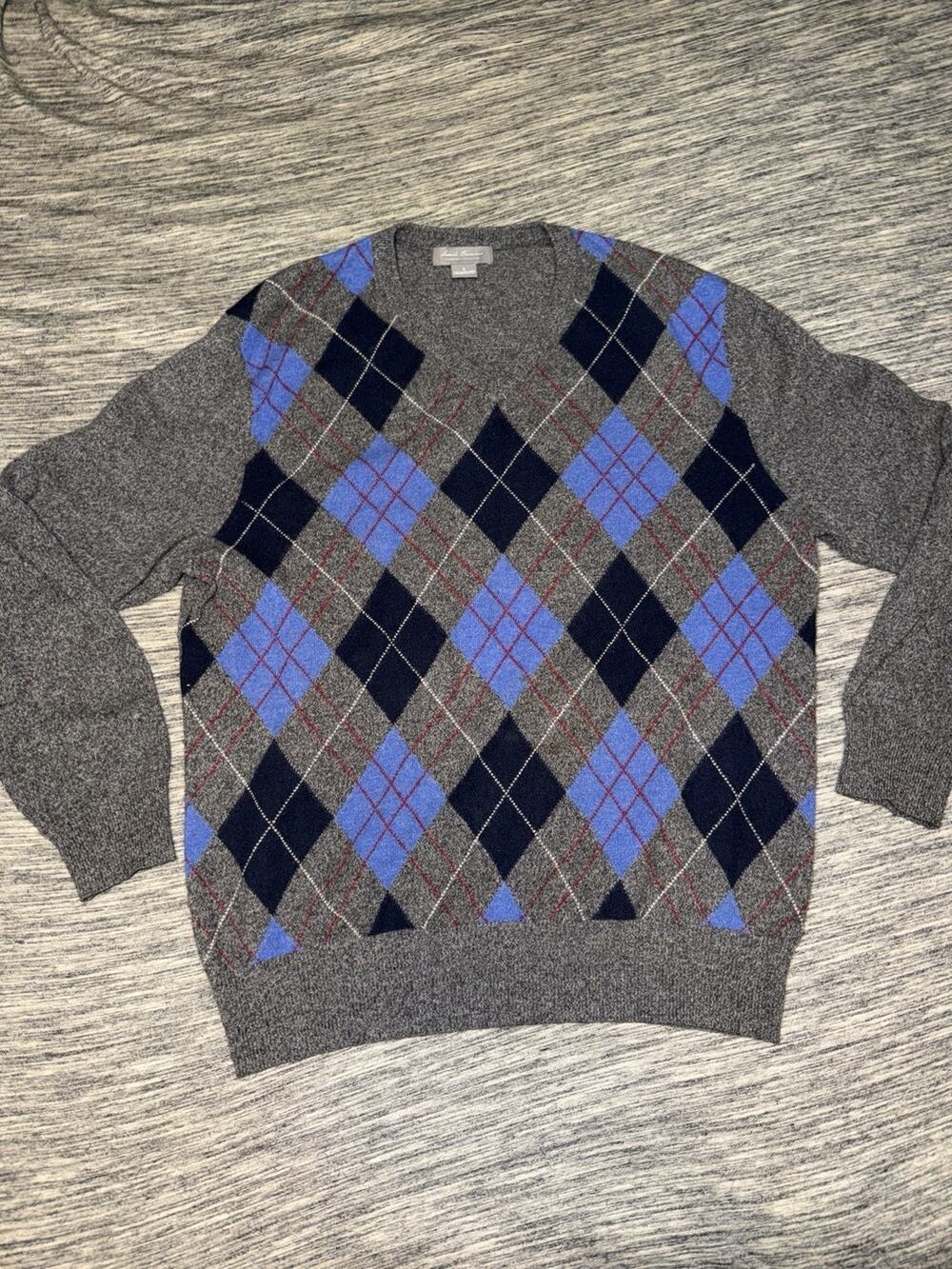 DANIEL CREMIEUX 100% Cashmere V-Neck Sweater Grey Men's Large L